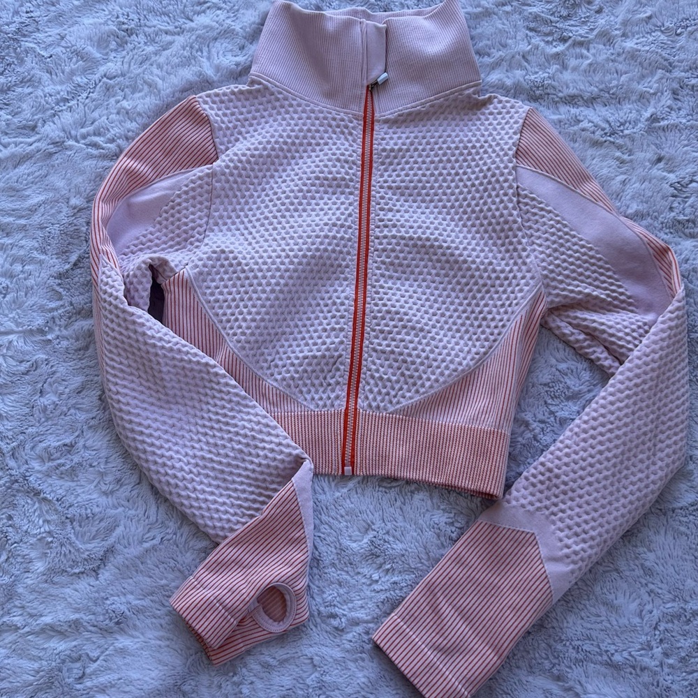 Light Pink & Orange Long Sleeve Full Zip Athletic Top - Size Small